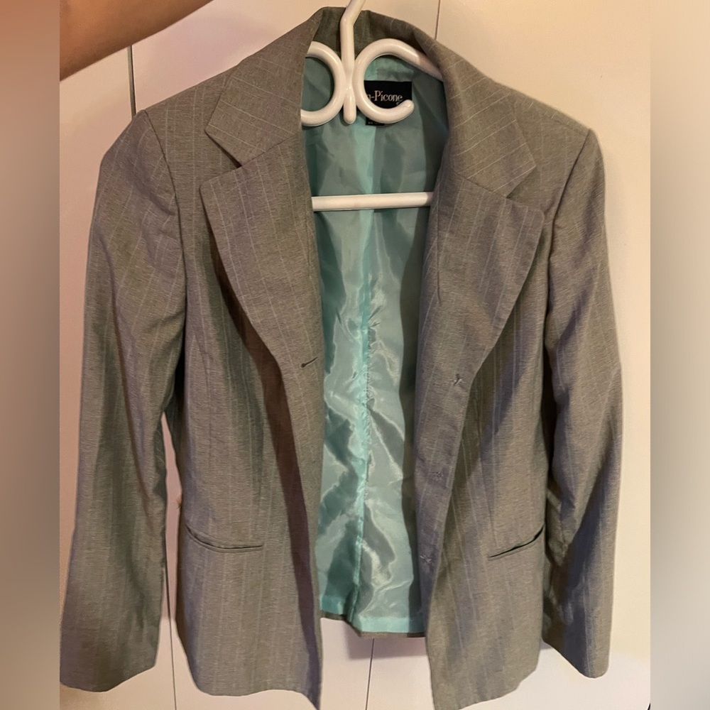 Evan Picone Gray Blue Fine Stripe Blazer